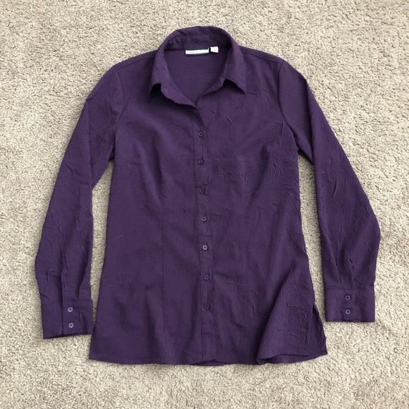 Croft & Barrow Plum Crinkle Fabric Button Up Shirt Womens S - Picture 1 of 12
